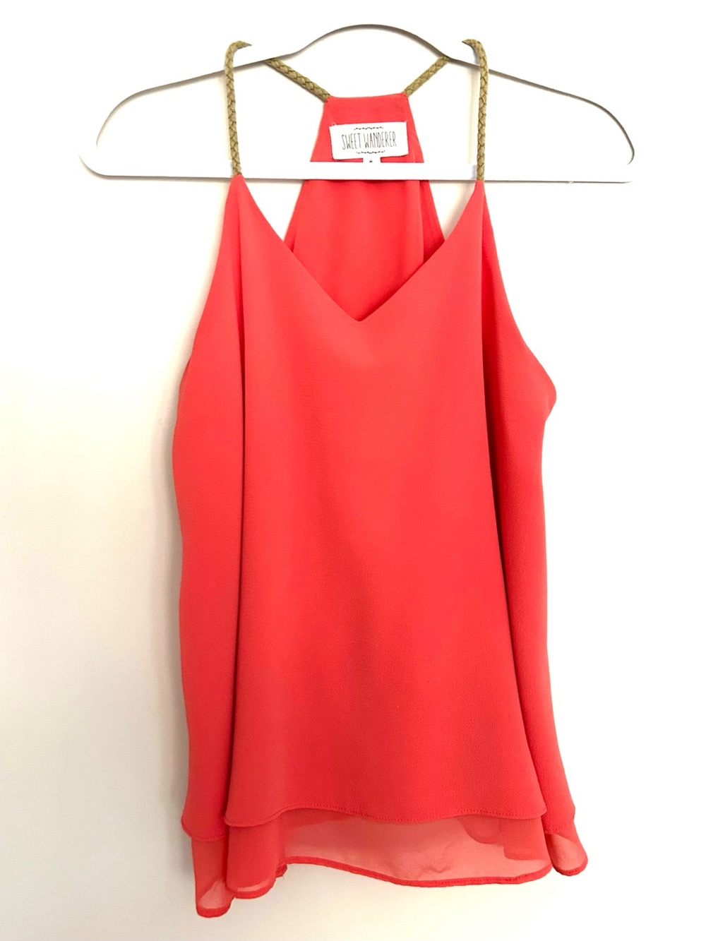 Sweet Wanderer Women’s Coral Layered Halter Camisole with Braided Straps